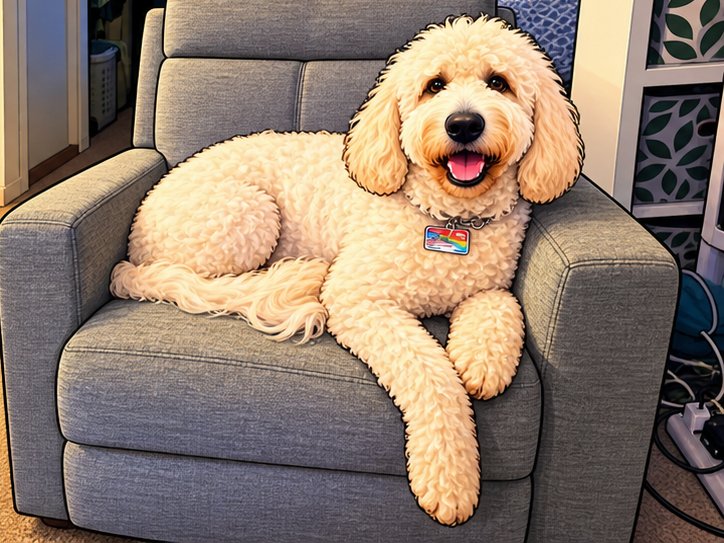 Koda lounging in the armchair